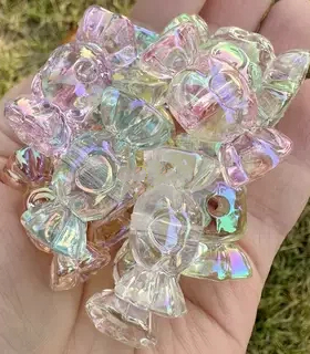 29mm透明炫彩uv糖果珠子diy自制手机链钥匙扣串珠通孔珠配件材料