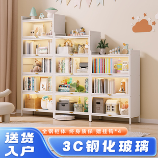 钢制书柜家用带玻璃门儿童防尘书柜书架铁艺储物柜收纳柜置物架
