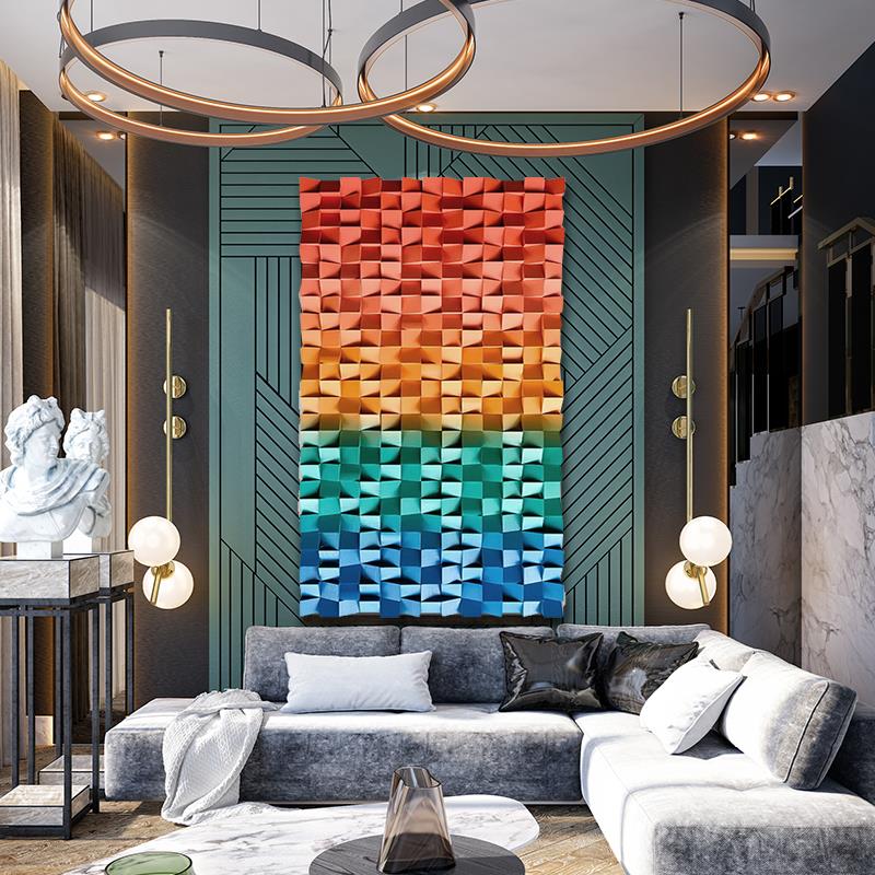 现代装饰画马赛克木雕渐变立体实木装置酒店玄关沙发背景墙挂画图片
