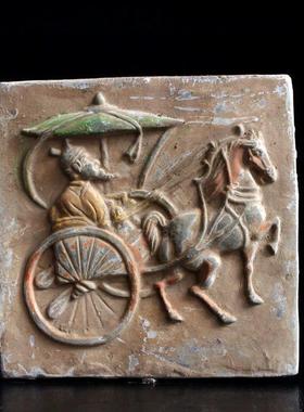 唐代车马砖仿古画像砖陶器摆件装饰壁画墙砖收藏品拓片制作素材