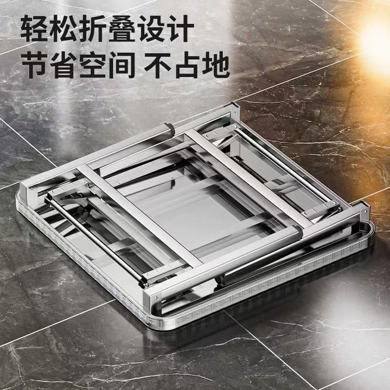 加厚不锈钢可折叠桌子烤火家用正方形餐桌可携式户外烧烤摆摊四方
