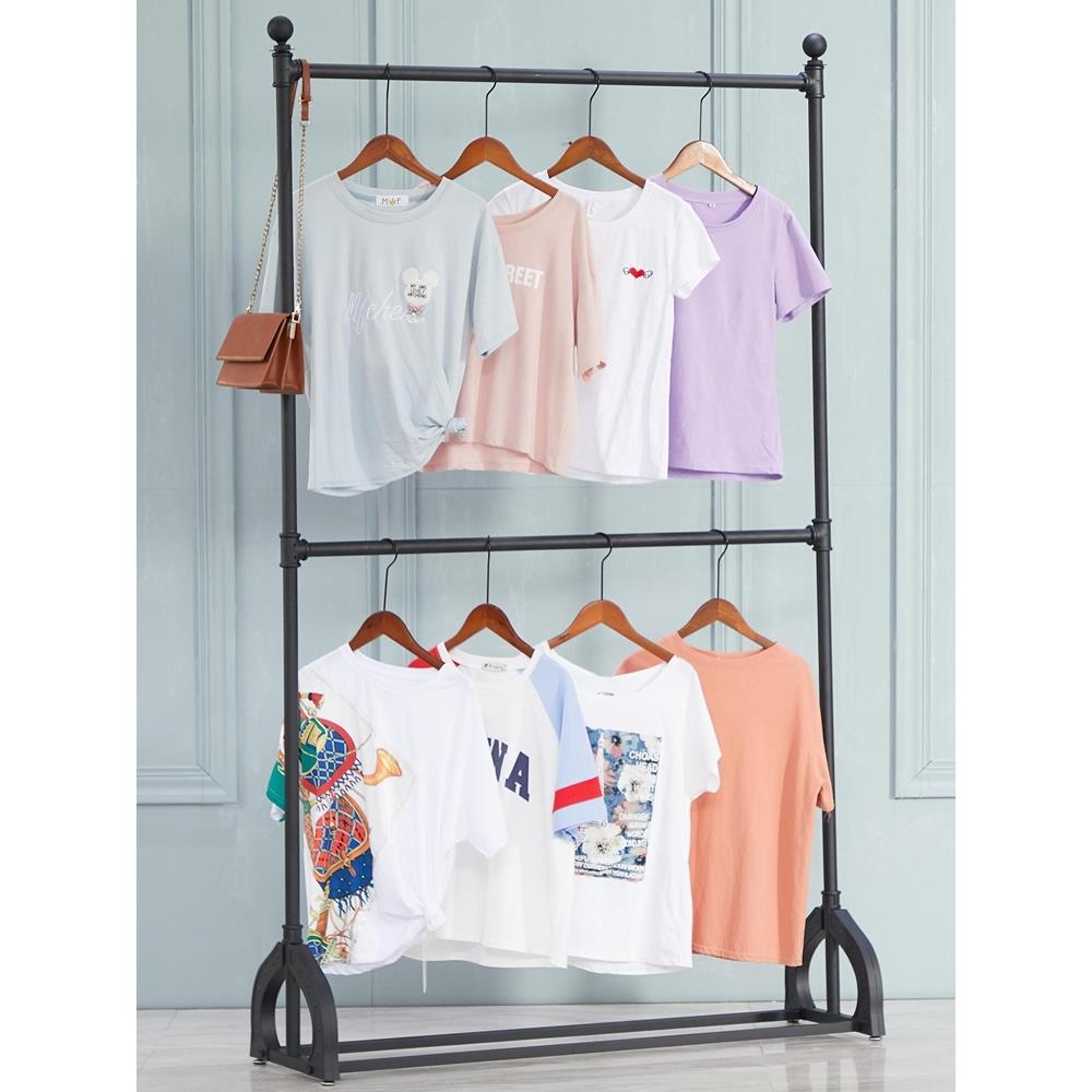 挂衣架落地卧室内家用阳台晒衣架双层可升降晾衣架加粗衣帽架简易