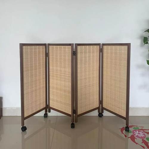 屏风折叠移动带滑轮竹编幼儿园小屏风玄关隔断宠物栅栏区角矮折屏