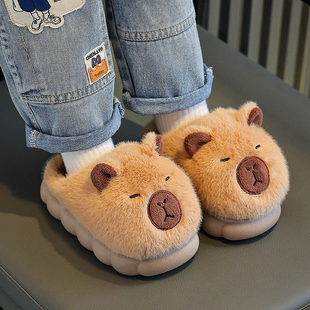 西 男女童踩屎感厚底防滑室内家居冬天加绒保暖棉拖 秋冬季 棉拖鞋