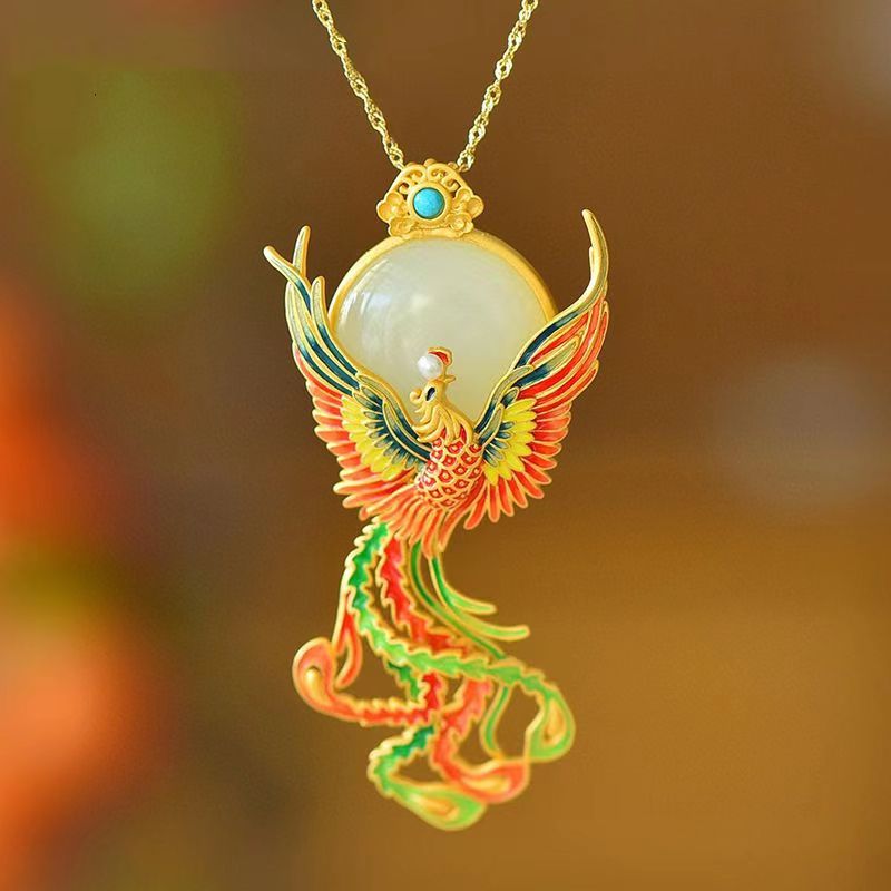 S925銀鳳來儀項(xiàng)鏈胸針兩用款鳳凰吊墜復(fù)古國風(fēng)燒藍(lán)民族風(fēng)高檔送禮