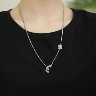 925银绿度母牌六字真言绿松石项链女新中式复古时尚设计感毛衣链