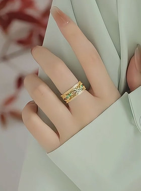 【羽化仙】描金心经开口戒指女