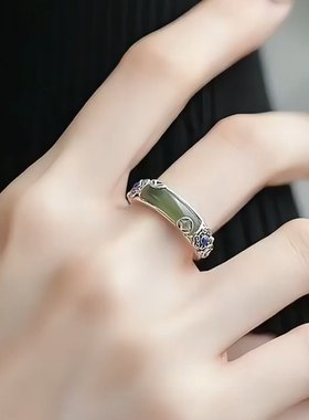 复古925银铜钱如意算盘半弯戒指