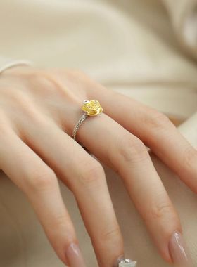 925银新中式玫瑰花描金活口戒指