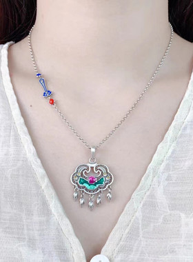 莲花锁项链925镂空鱼莲戏水吊坠