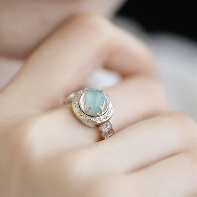 925银蓝水翡翠貔貅女可旋转戒指