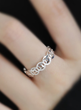 925银钱多多钱币镂空招财戒指女