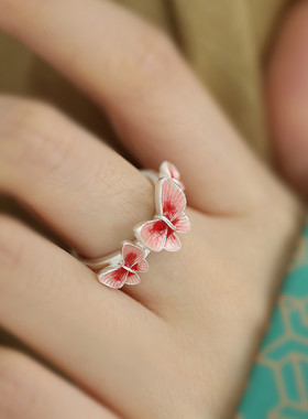 925银新中式珐琅蝴蝶开口戒指女