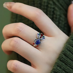 925银珐琅彩锦鲤戒指女新中式小众设计复古高级感活口国风食指戒