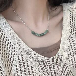 925银翡翠算盘珠新中式项链女平安喜乐碎银牌高级感轻奢毛衣链