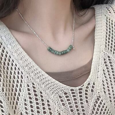 925银翡翠算盘珠平安喜乐牌项链