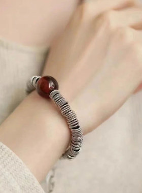 925银玛瑙六字藏言圈圈编织手链