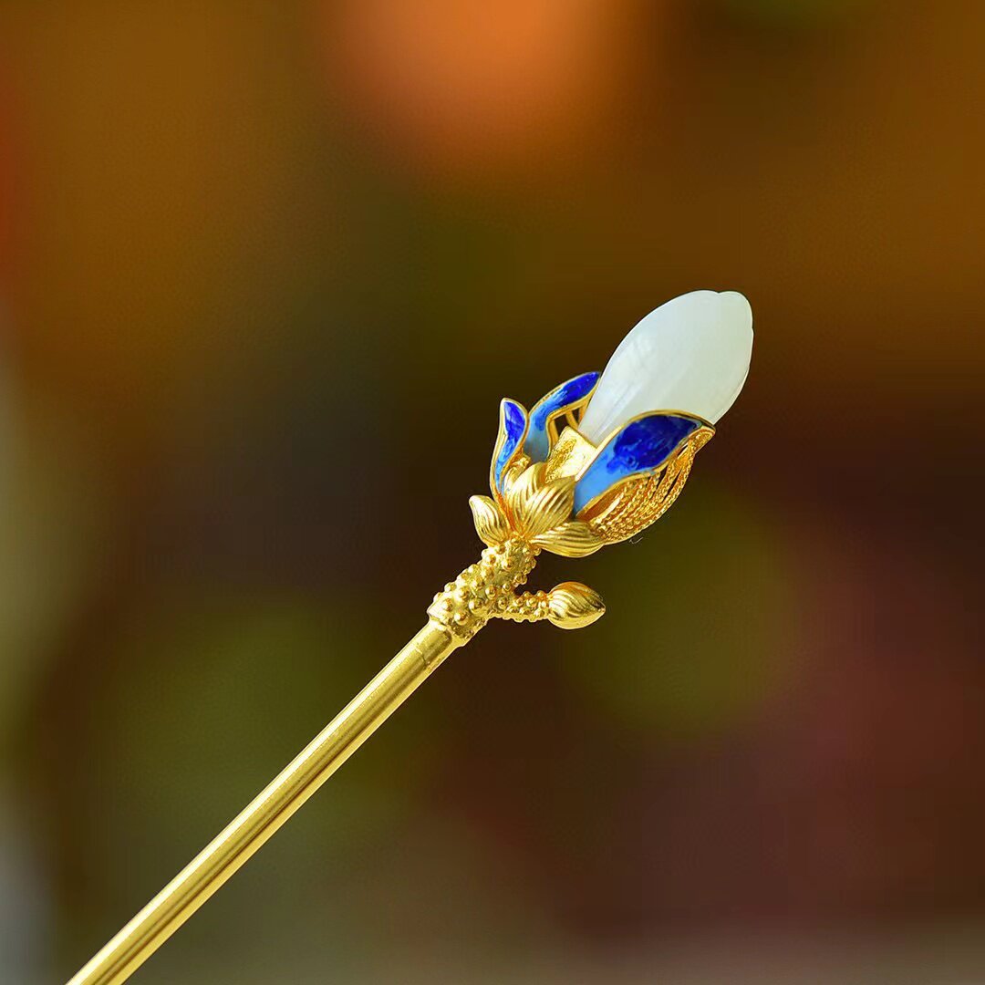 玉兰花景泰蓝925银新中式簪子