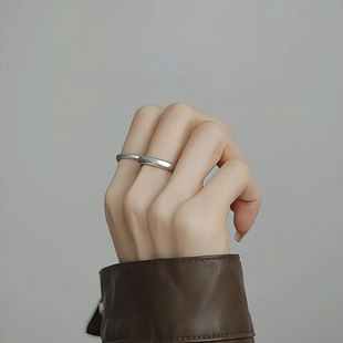 925银复古素圈戒指女小众设计感高级轻奢可叠戴开口可调节食指戒