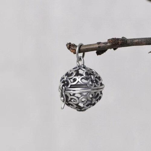 s925银女宫廷镂空祥云香囊球吊坠