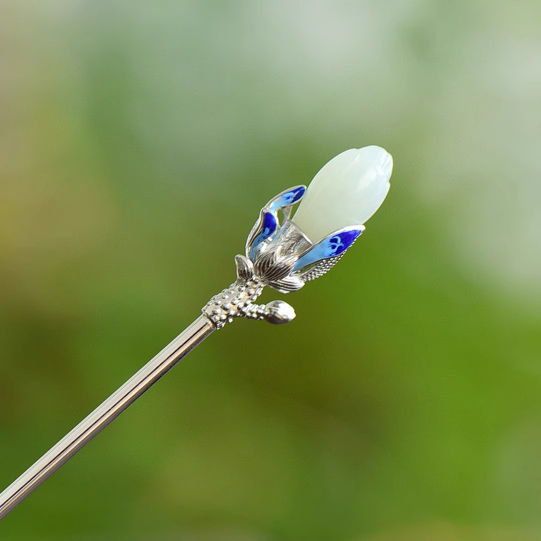 景泰蓝925银宫廷风玉兰花簪子