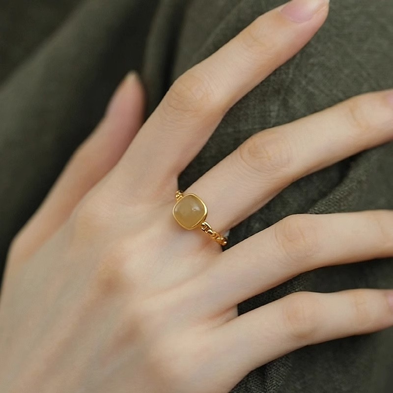方糖925银新中式女可调节食指戒