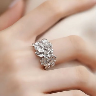 925银栀子花戒指新中式女小众个性时尚活口可调节轻奢高级感指环