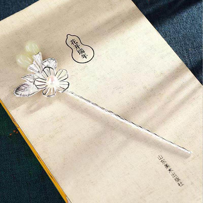 s925银玉兰花发簪复古风