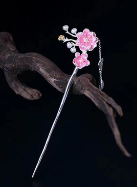 s925银三生十里桃花民族发簪古风