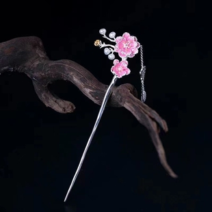 S925银三生三世十里桃花民族发簪宫廷古风古装汉服步摇流苏复古簪