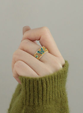 925银珐琅蝴蝶如意开口戒指女