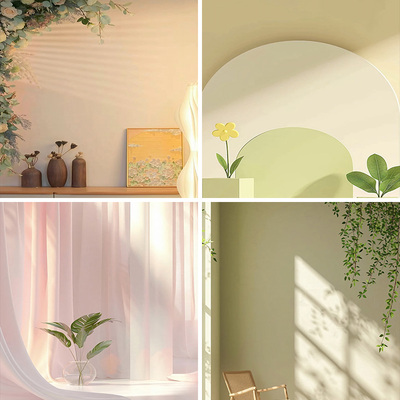 简约阳光影白天晚上实景搭配高级感网红拍照区男女主播氛围感新款5d直播背景布3d立体壁纸画直播间场景布置