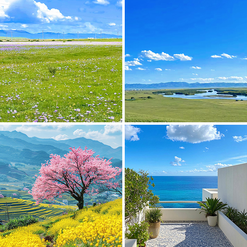 草原风景蓝天白云直播背景布加厚场景布置挂布快手抖音短视频壁纸壁画3d立体背景墙主播拍段子网红影棚室内