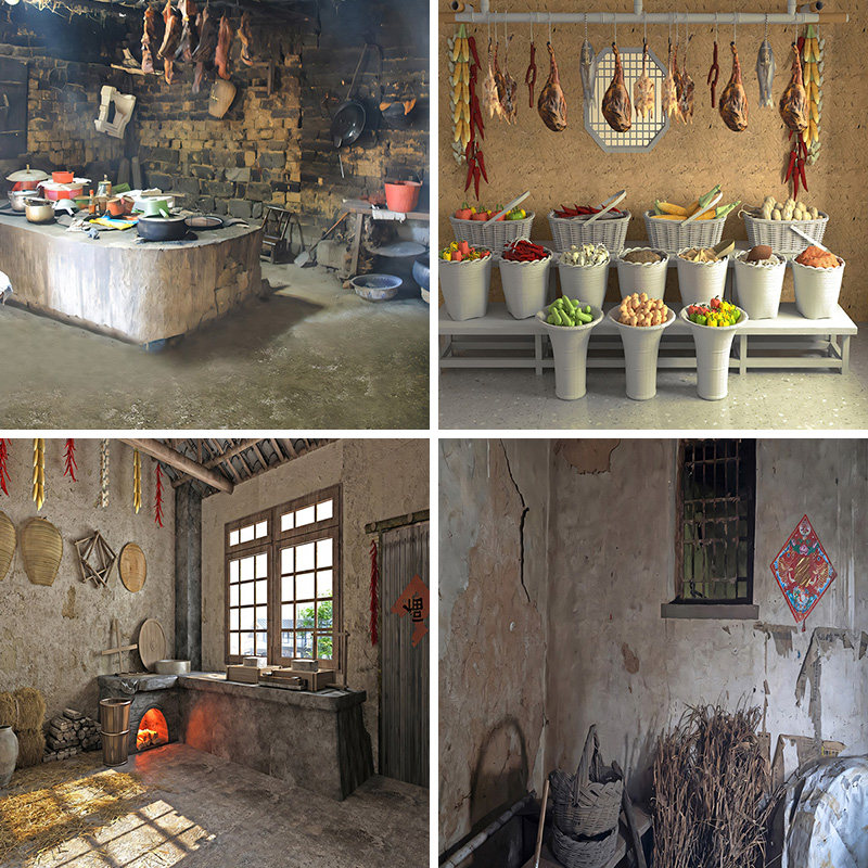 农村老土房子怀旧厨房古装豆腐西施直播背景布3d立体背景墙室内拍段子抖音快手网红视频外景装饰墙挂布壁纸