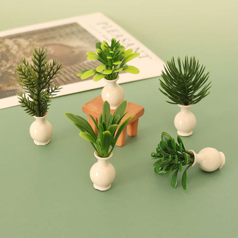 迷你仿真君子兰盆栽松针绿植物假花卉模型娃娃屋场景配件BJD花瓶