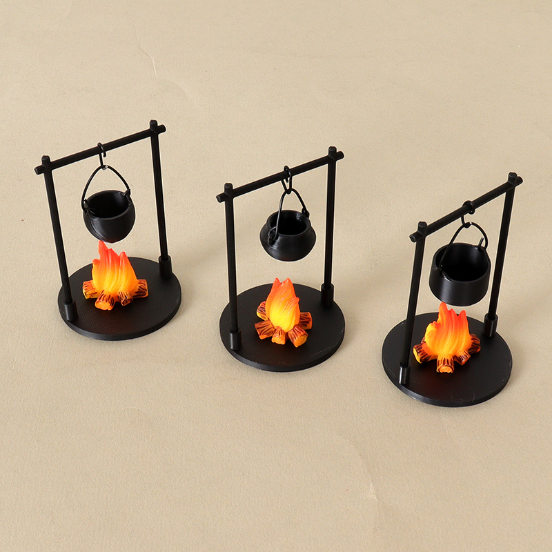 微缩食玩迷你室外露营野炊篝火万圣节火焰复活圣诞节火堆仿真吊炉