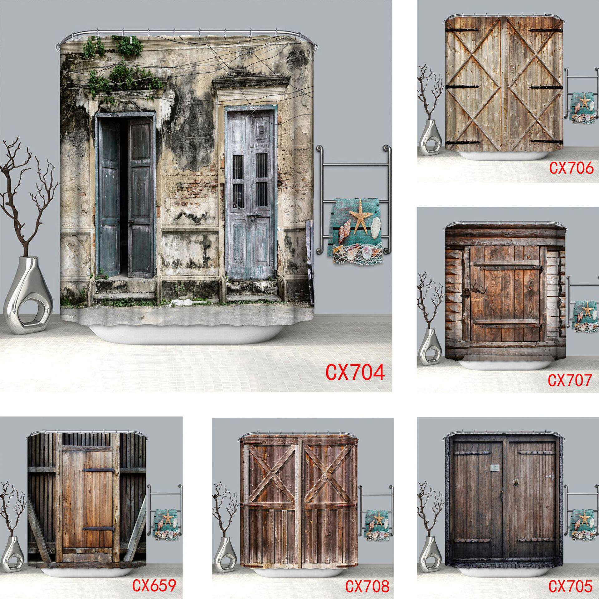 旧木门-帘浴 浴室隔断帘-浴室用品-门帘布-洗澡帘