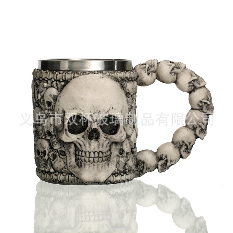 skullmug树脂不锈钢杯3d立体咖啡杯创意恶搞骷髅马克杯搞怪