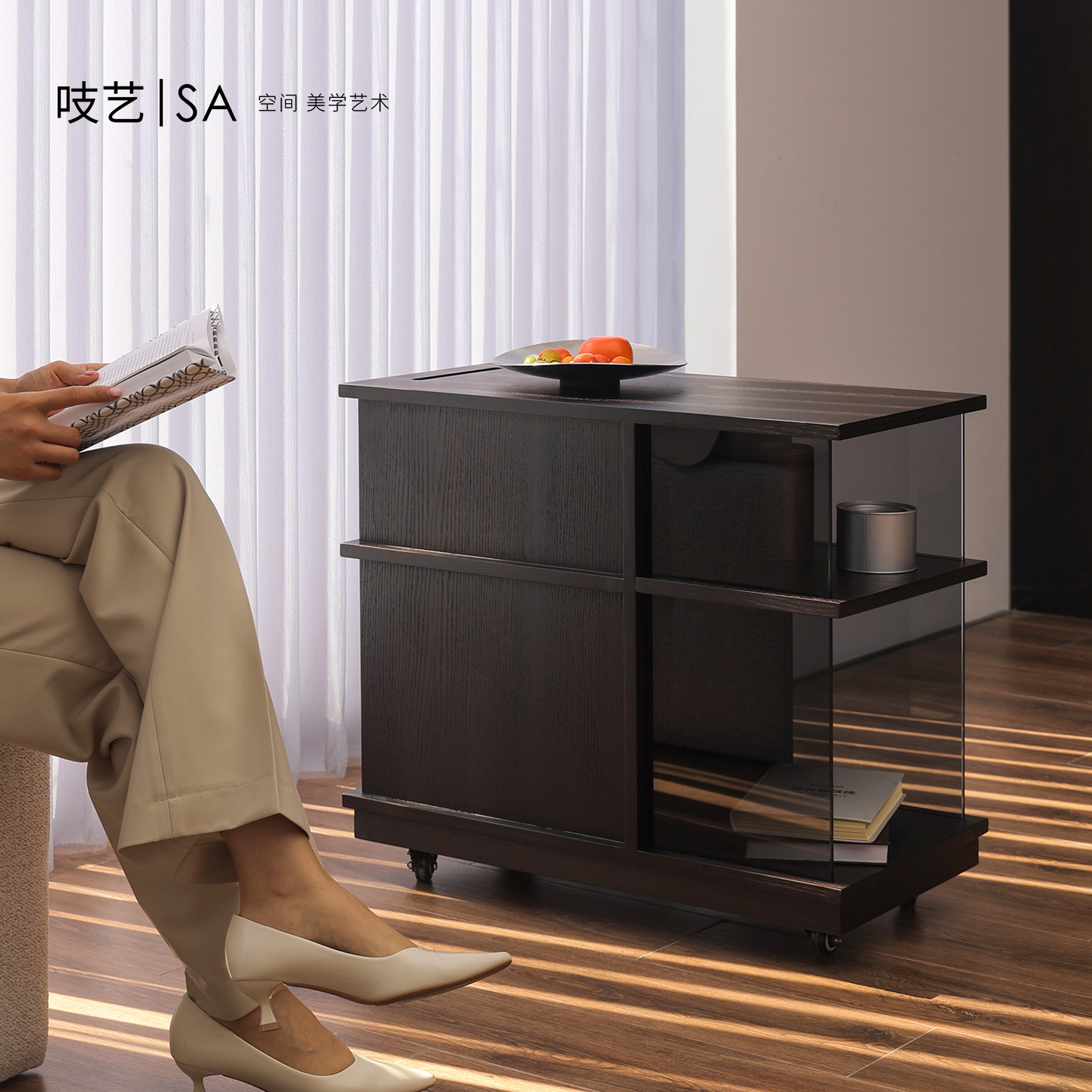 意式简约可移动边柜茶几小推车