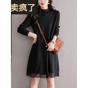 2025新款冬季内搭打底连衣裙女秋冬配大衣小个子冬天蕾丝毛衣裙子