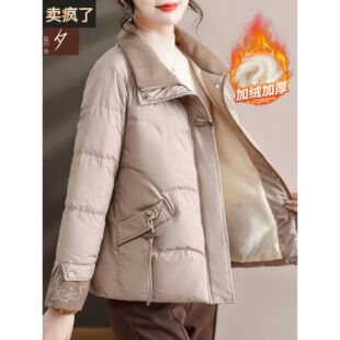 妈妈冬装时尚翻领棉服2025新款中老年女装加绒加厚保暖外套50多岁