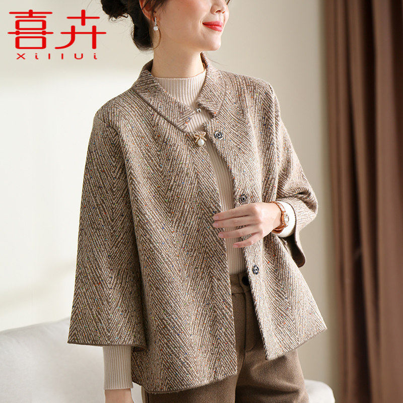 喜卉中老年女装春装短款外套新款妈妈春季宽松大尺码针织开衫上衣