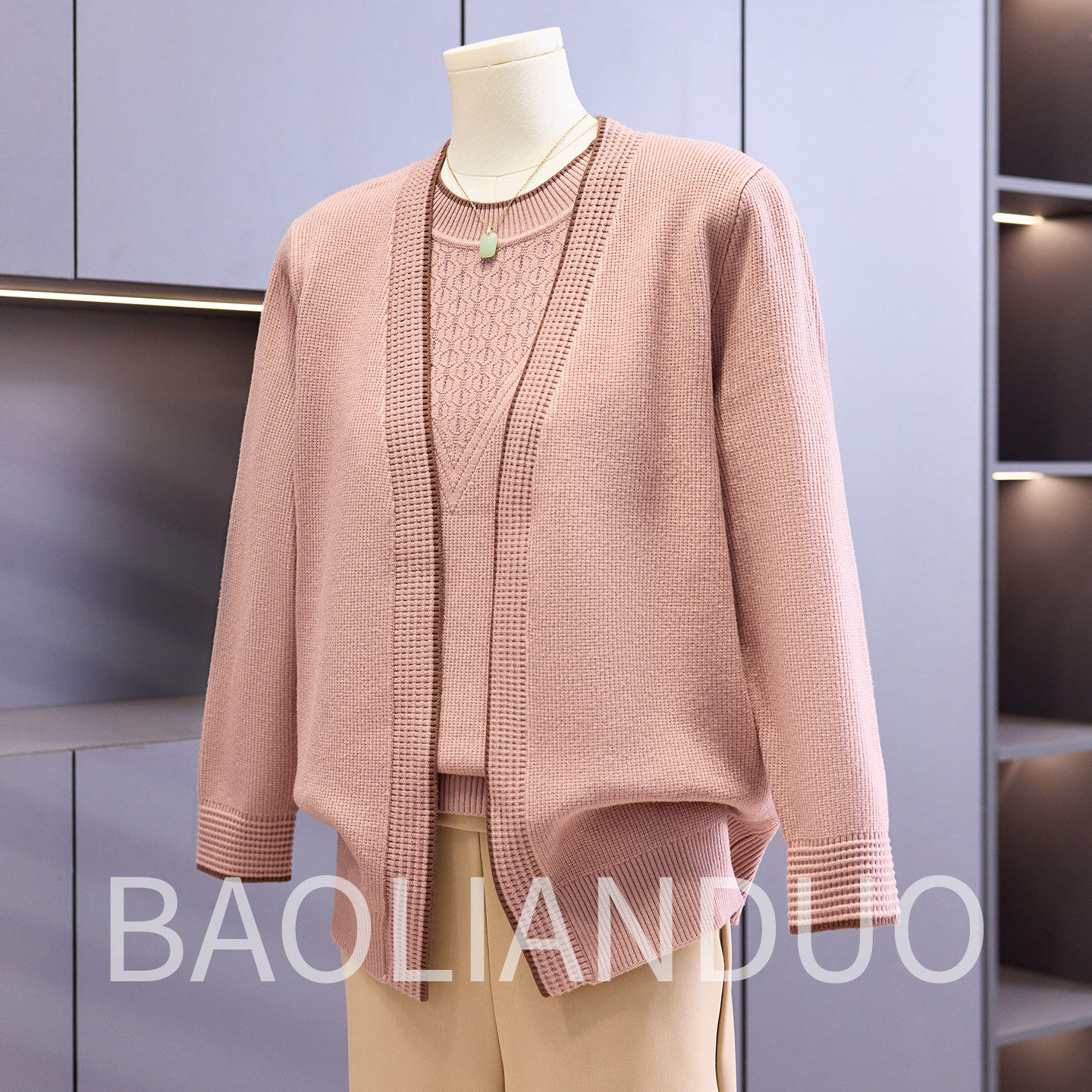 2026新款妈妈春装针织外套中年女装短袖上衣中老年春秋开衫两件套