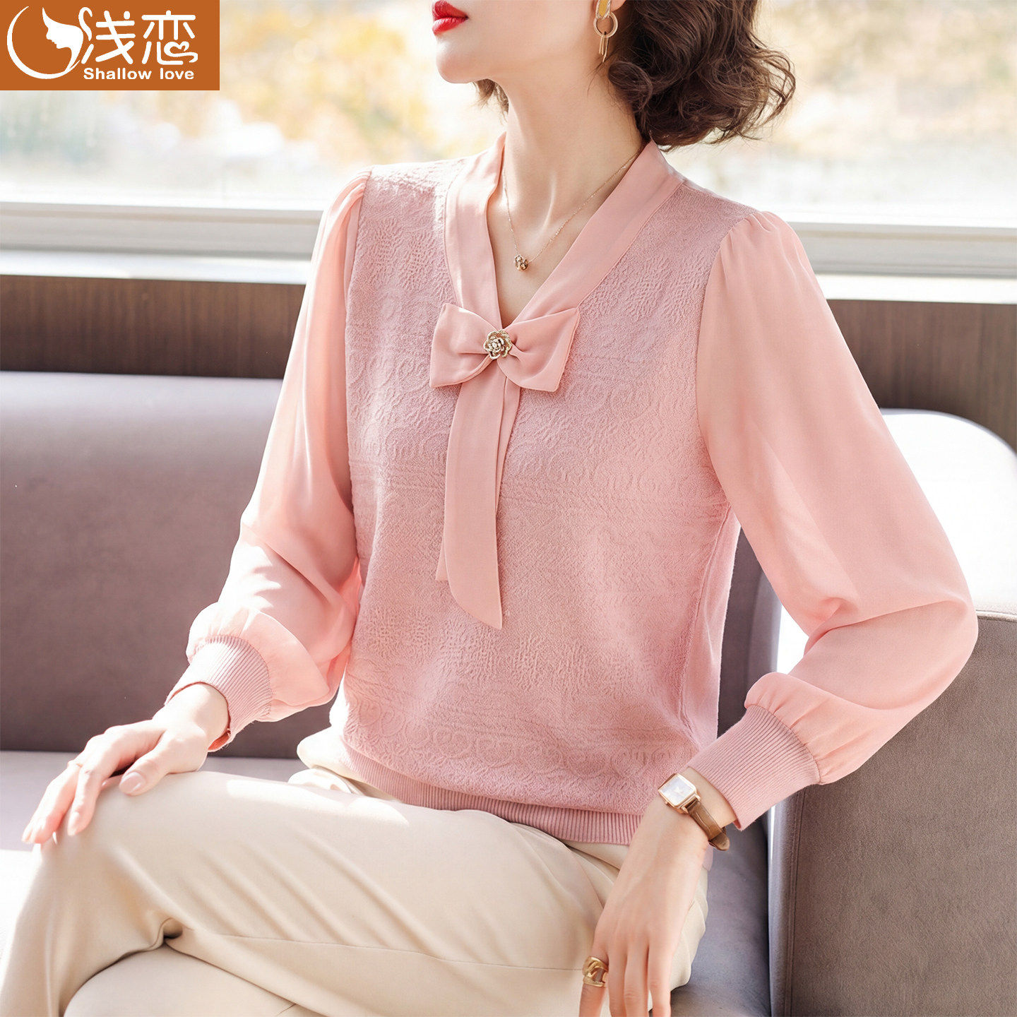 妈妈洋气针织长袖T恤中年女装春装上衣中老年春秋2026新款打底衫