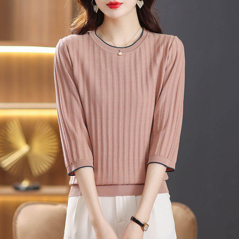 五分袖T恤女士七分袖上衣中年妈妈夏装2025新款高端春夏针织打底