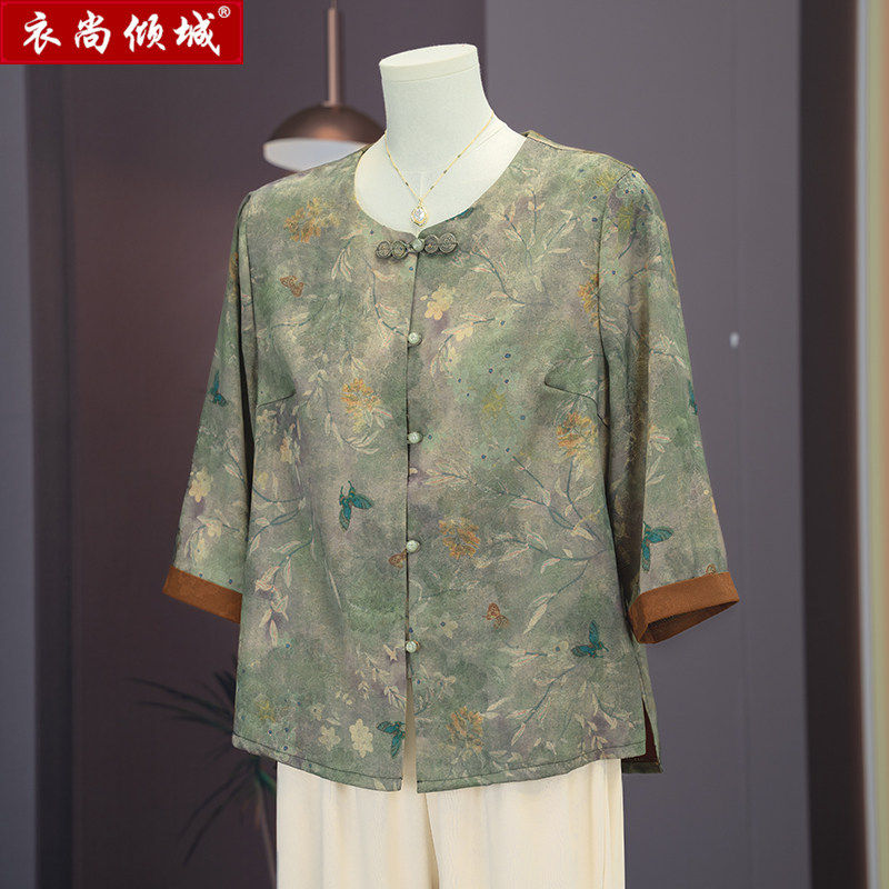 奶奶国风衬衫夏季中老年