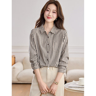 纯棉条纹衬衫女装2026春季新款休闲通勤气质干练衬衣早春长袖上衣