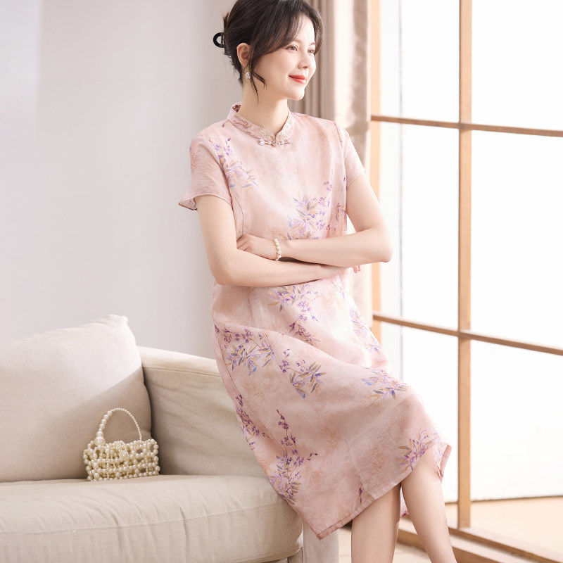 喜卉妈妈夏装短袖母亲节裙子2026新款中老年女装新中式旗袍洋装