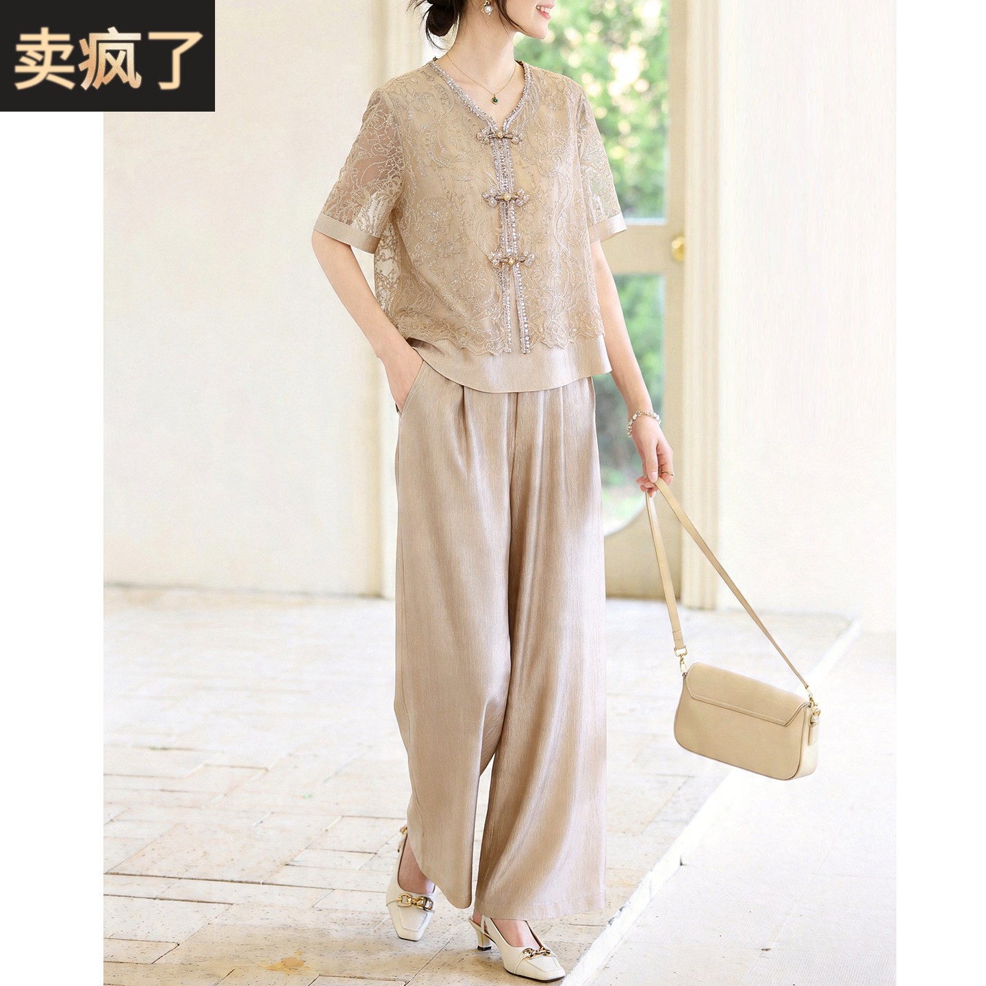 喜卉中老年女夏季新款时尚休闲套装母亲节衣服妈妈夏装国风两件套