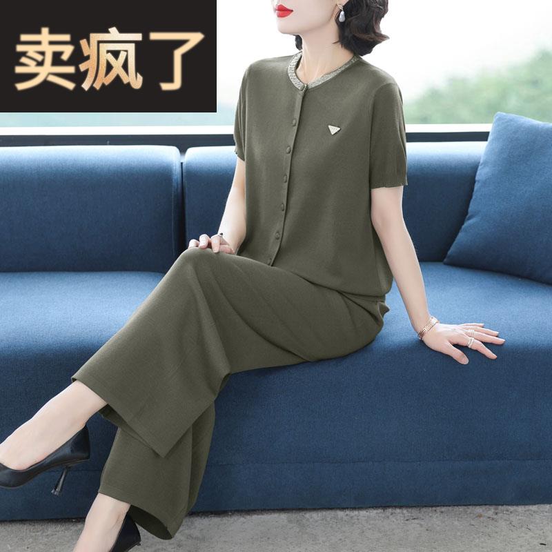 品牌中老年时尚女装2025夏装新款短袖洋气妈妈端庄大气套装两件套